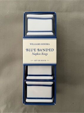 Williams-Sonoma Blue Banded Porcelain Napkin Rings - Set of 4